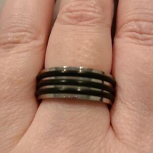Black and silver stainless steel ring
